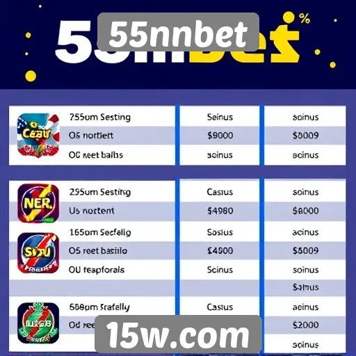 Comparação de bônus em sites de apostas incluindo 55nnbet